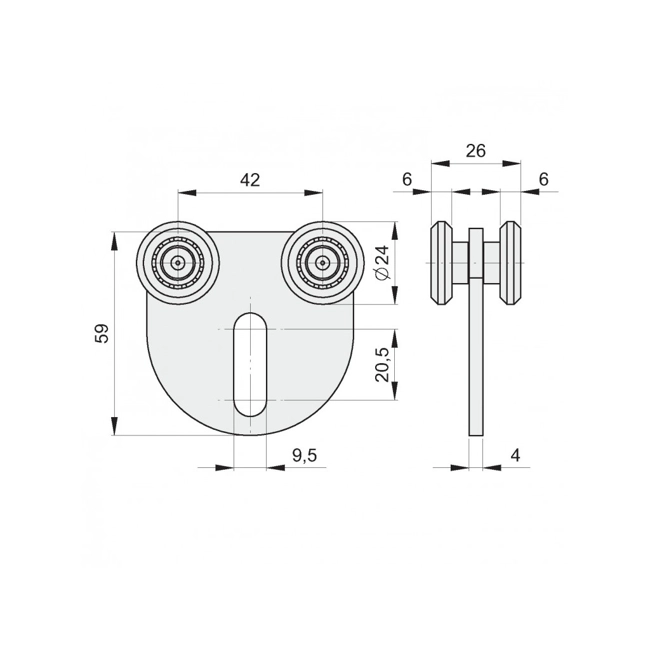 Vendita online Carrello scorrevole 4 ruote Ø 24 mm. art.24.3